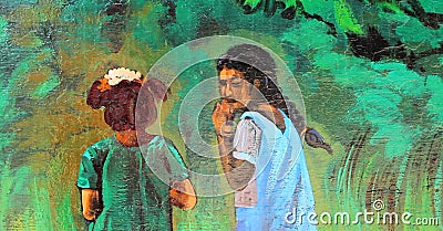 A picture of painted onto a wall in Chennai, India Editorial Stock Photo