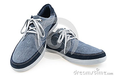 Picture of a pair of blue trainers over a white background Stock Photo