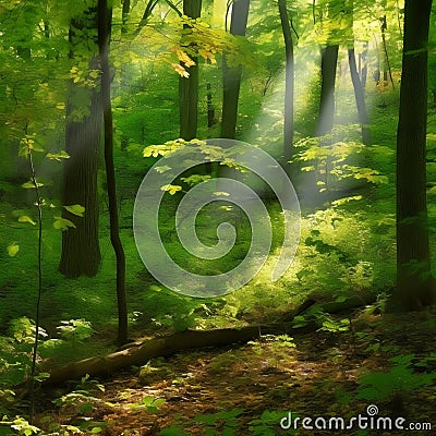 A picture of a peaceful forest clearing on a sunny day. Stock Photo