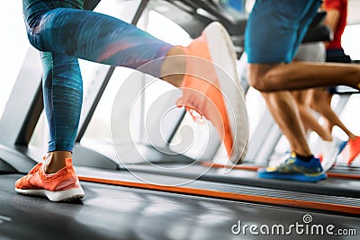 Picture of people running on treadmill in gym Stock Photo