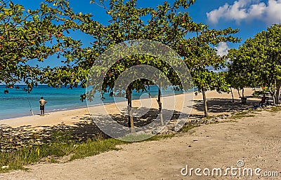 A picture-perfect Caribbean beach in Bridgetown, Barbados Stock Photo
