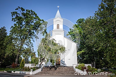 Panorama of the peterupe evangelical lutheran church in Saulkrasti, latvia. Also called peterupes evangeliski luteriska draudze, Stock Photo