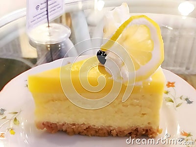Picture of the piece of Lemon cheesecake Stock Photo