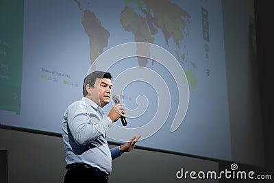 BELGRADE, SERBIA - OCTOBER 26, 2023: Selective blur on Thomas Piketty holding a lecture in belgrade, Serbia. Thomas Piketty is a Editorial Stock Photo