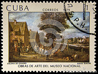 Picture postage stamp - Escena de Genero - David Teniers Editorial Stock Photo