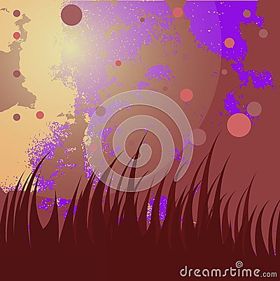 Picture in red colors with dark grass on the background of a large planet, horror and power, beauty, vector illustration Vector Illustration