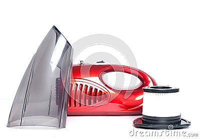 A picture of red 2 in 1 push-rod Type 800W Portable handheld vacuum household cleaner on white background Stock Photo