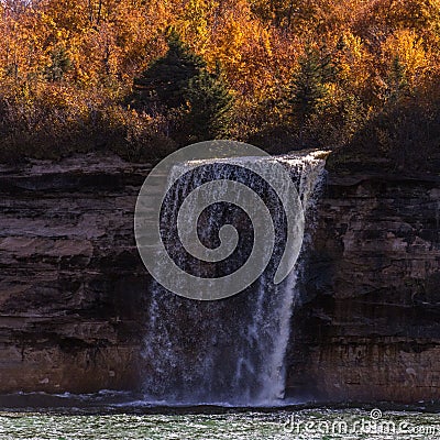 Picture Rock Boat Cruise; Munising, Michigan; Spray Falls Stock Photo