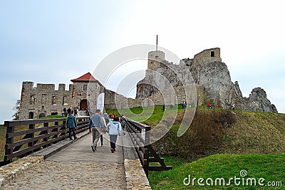 View of the ruins of the Polish castle Rabsztyn, April 30, 2022, Poland Editorial Stock Photo