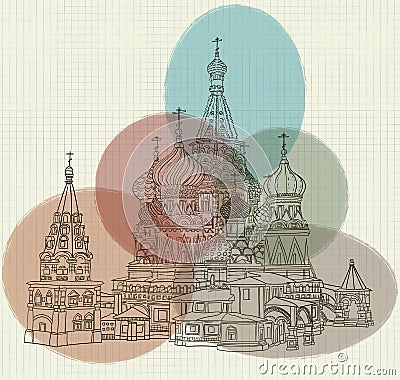 Picture of Russian church ink on notebook sheet Stock Photo