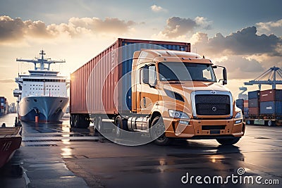 Concept ship in port import-export commercial logistic background, Port logistics Stock Photo