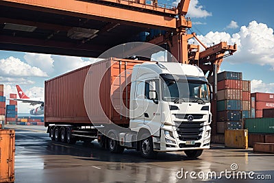 Concept ship in port import-export commercial logistic background, Port logistics Stock Photo