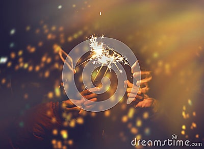 Picture showing group of hand having fun with sparklers. Stock Photo