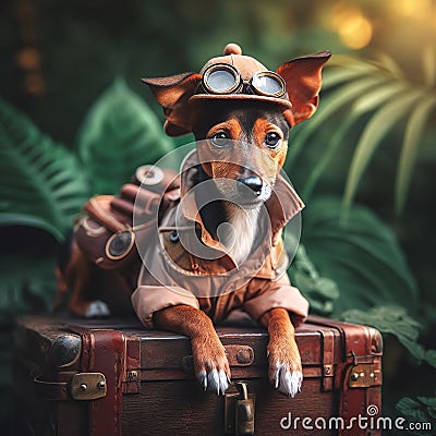 Resubmit Brave puppy prepares for the big trip. AI generated Illustration Stock Photo