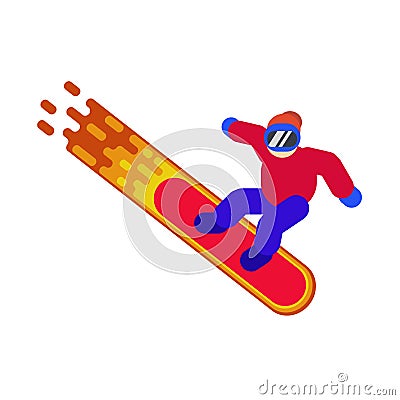 A picture of a snowboarder in sportswear on a burning board Vector Illustration