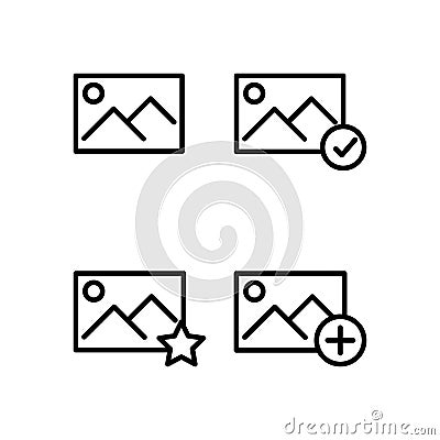 picture, star, plus, check sign icons. Element of outline button icons. Thin line icon for website design and development, app Stock Photo