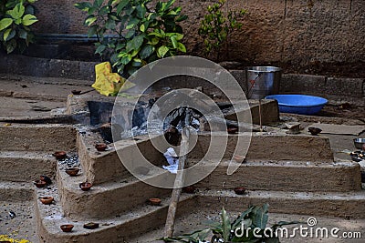 Picture of star shaped havan kund prepared for hindu rituals in Indian hindu temple Stock Photo