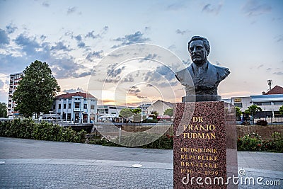 Statue of Franjo Tudman in the war torn city of Vukovar. Franjo Tudjman was the first president of Croatia, during the 90`s Editorial Stock Photo