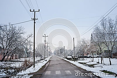 Selective blur on an empty road and street in the village of Bavaniste, in Vojvodina, Banat, Serbia, in the countryside Editorial Stock Photo