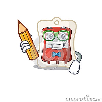 A picture of Student blood bag character holding pencil Vector Illustration