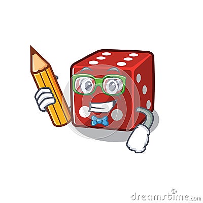 A picture of Student dice character holding pencil Vector Illustration