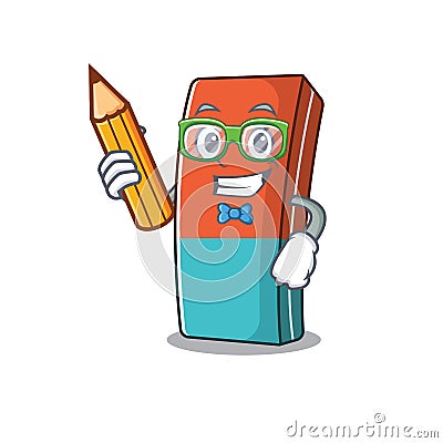 A picture of Student eraser character holding pencil Vector Illustration