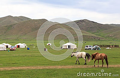 Nomad life of Mongolian on savanna Stock Photo