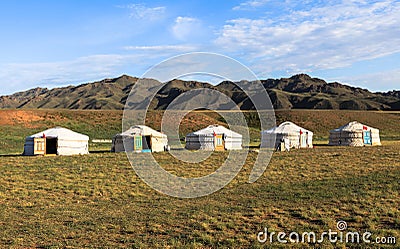 Nomad life of Mongolian on savanna Stock Photo