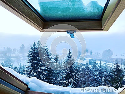 View from a skylight in winter Stock Photo