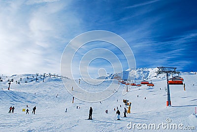 People enjoying sunny ski day Solden Austria Editorial Stock Photo