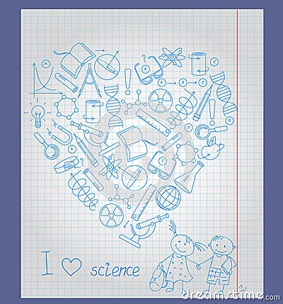 Picture on the theme of school and science, the contour of icons Vector Illustration