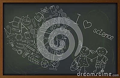 Picture on the theme of school and science, the contour of icons Vector Illustration