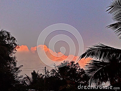 Bluish sky and the pinky clouds. Stock Photo