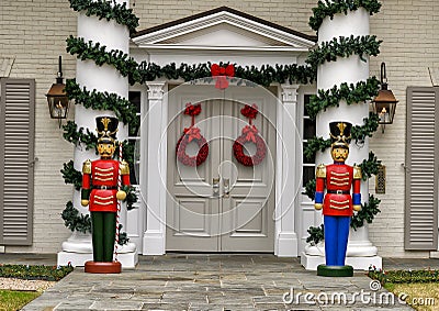 Nutcrackers guarding the entrance door to an expensive house in Highland Park, Dallas, Texas Stock Photo