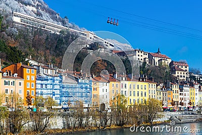 French Alps and Grenoble cable car in autumn, France Stock Photo