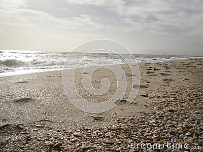 Footsteps on the beach sand at Milano Maritimo Stock Photo