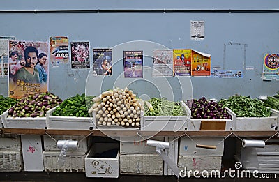 Picture of wet market selling vegetables along a small alley at Singapore Little India Editorial Stock Photo