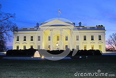 The White House and lawn at dusk Stock Photo