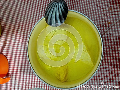 yellow tofu opor dish Stock Photo