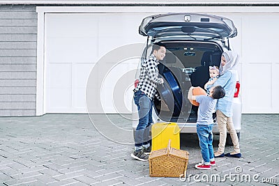 Young father ready for family holiday Stock Photo