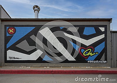 Abstract public art mural by Tex Moton outside Legal Draft Brewing Company in Arlington, Texas. Editorial Stock Photo