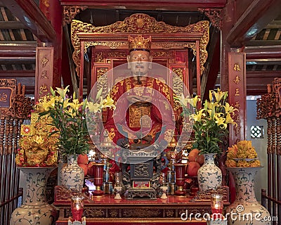 Altar for worship Confucius in Thuong Dien building, 4th courtyard, Temple of Literature, Hanoi, Vietnam Stock Photo