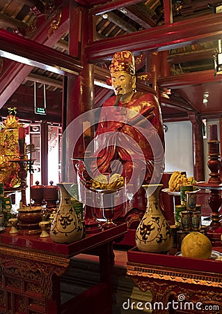 Altar for worship Confucius in Thuong Dien building, 4th courtyard, Temple of Literature, Hanoi, Vietnam Editorial Stock Photo
