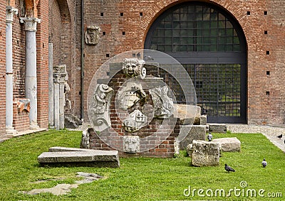 Ancient artifacts inside the Sforza Castle in Milan, Italy Stock Photo