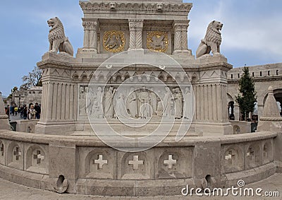 Base of Statue of Saint Stephen I of Hungary in Fisher`s Bastion, Buda Castle, Hungary Editorial Stock Photo