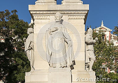 Base of the Monument to the Immaculate Conception in the Plaza Del Triunfo in Seville, Spain. Stock Photo