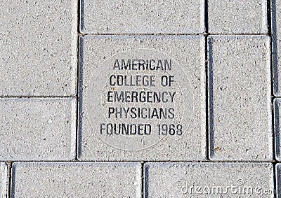 American College of Emergency Physicians brick, EMF Plaza, National ACEP Headquarters, Dallas, Texas Editorial Stock Photo
