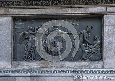 Bronze bas-relief representing commerce, Equestrian statue of Emperor Joseph II, Josefsplatz, Vienna, Austria Editorial Stock Photo