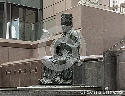 Bronze Buddha at entrance to the Crow Museum of Asian Art in downtown Dallas, Texas Editorial Stock Photo