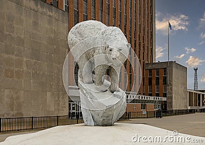 `Alaska Polar Bear` by artist Paul Rhymer in front of the Tulsa County Courthouse in downtown Tulsa, Oklahoma. Editorial Stock Photo